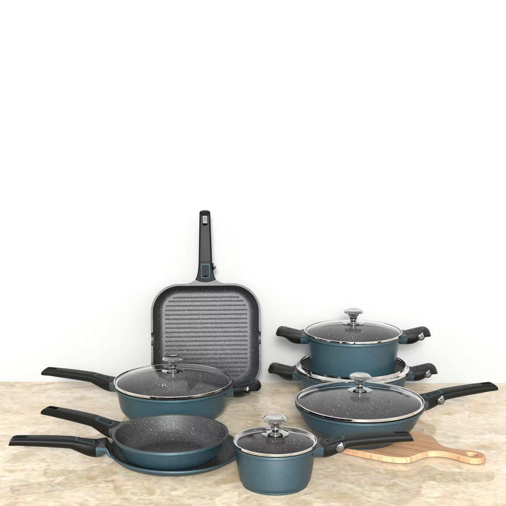 Leerpan Premium Oven Safe 13pcs Nonstick Cast Aluminum Cookware Set na may Matatanggal na Handle at Takip