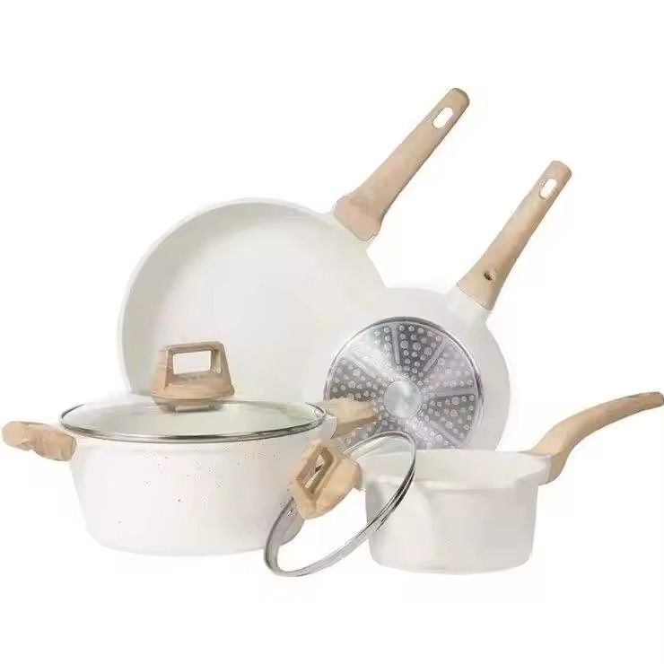 Mga Kaldero at Kawali Set Nonstick White Granite Induction Mga Set ng Cookware sa Kusina Mga Non Stick Cooking Set Mga Kawali