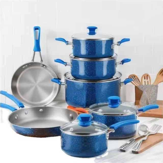 Competitive Price Cookware Set na May Grill Pan 13 Pieces Cookware Set Branded Double Granite Coated Cookware Set