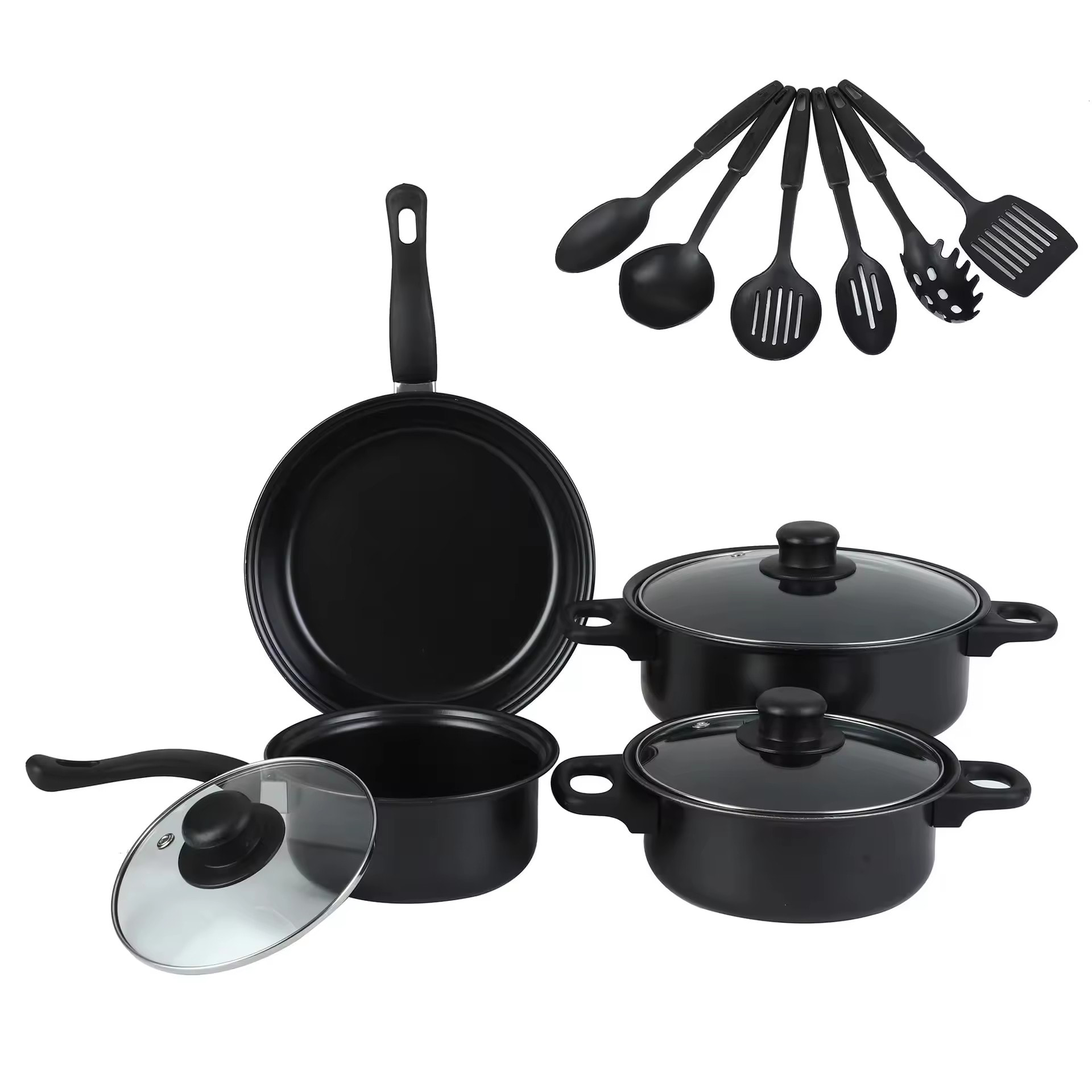 Ligtas na panghugas ng pinggan sa kusina Mga Aluminum Cooking Pot At Nonstick Pans Cookware Sets na may Takip na Salamin
