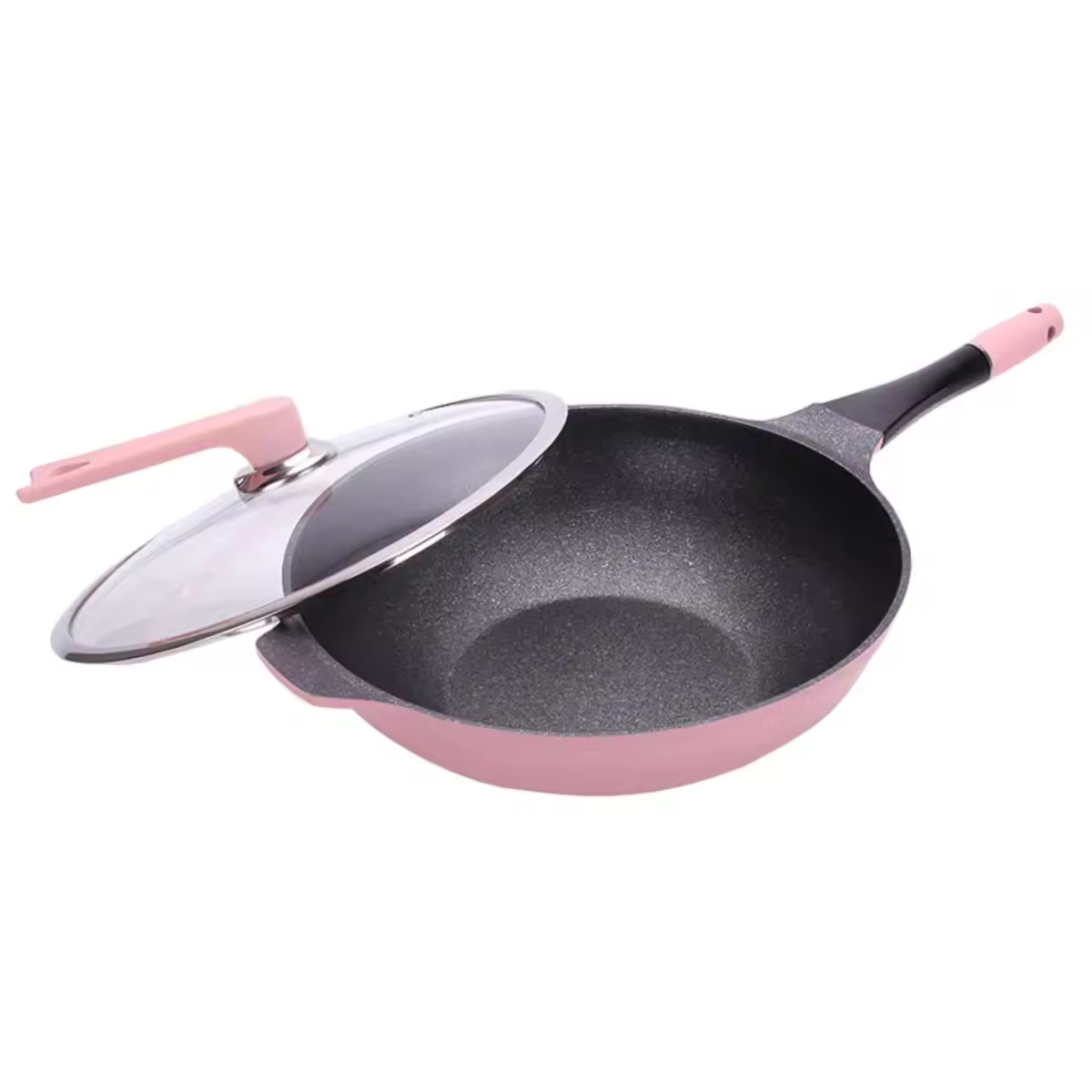 Die cast aluminum induction bottom wok fry pan non stick ceramic deep work na may takip