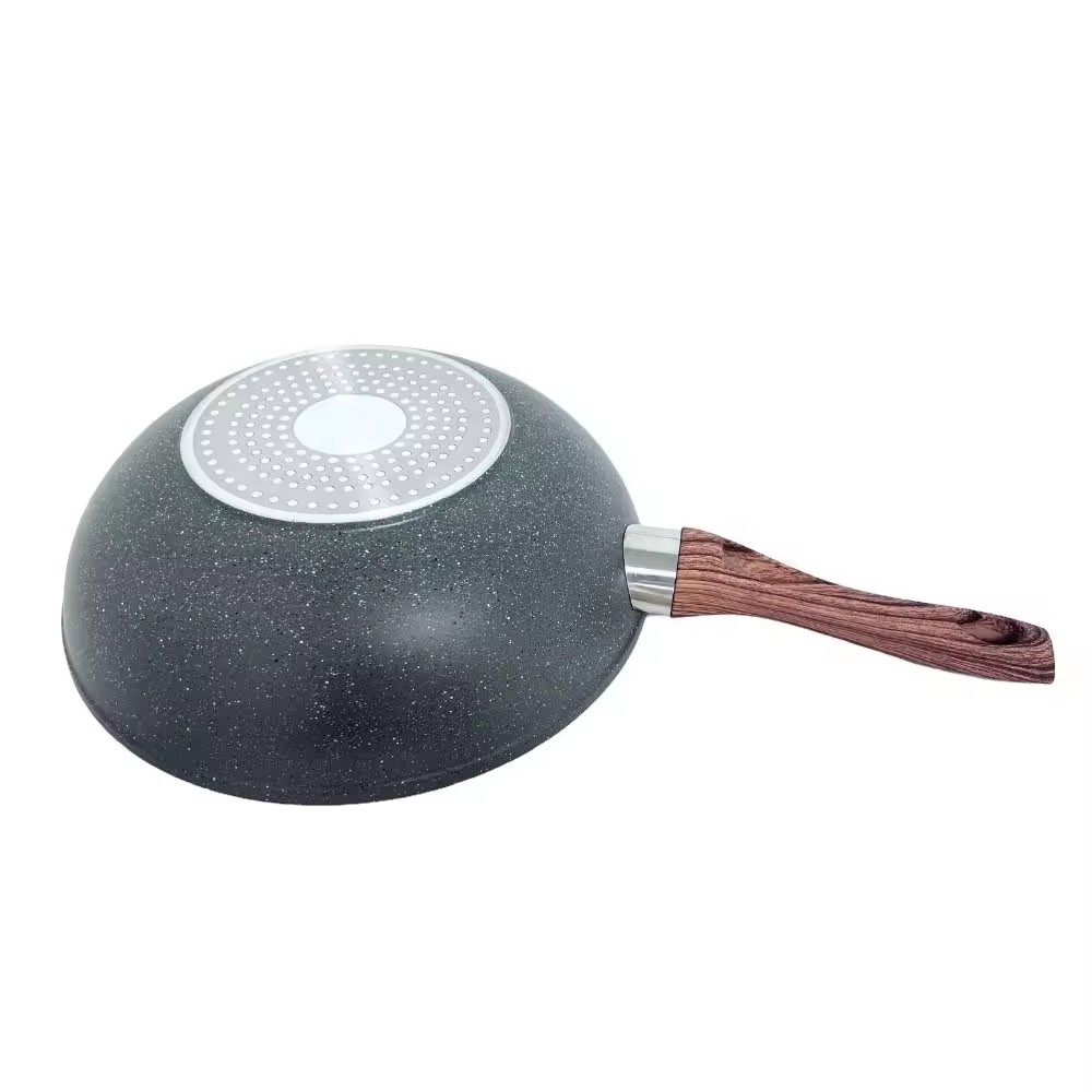 Medikal na Bato sa Kusina na Non Stick Coating Aluminum Frying Pan na may Wood Handle Cookware Sets