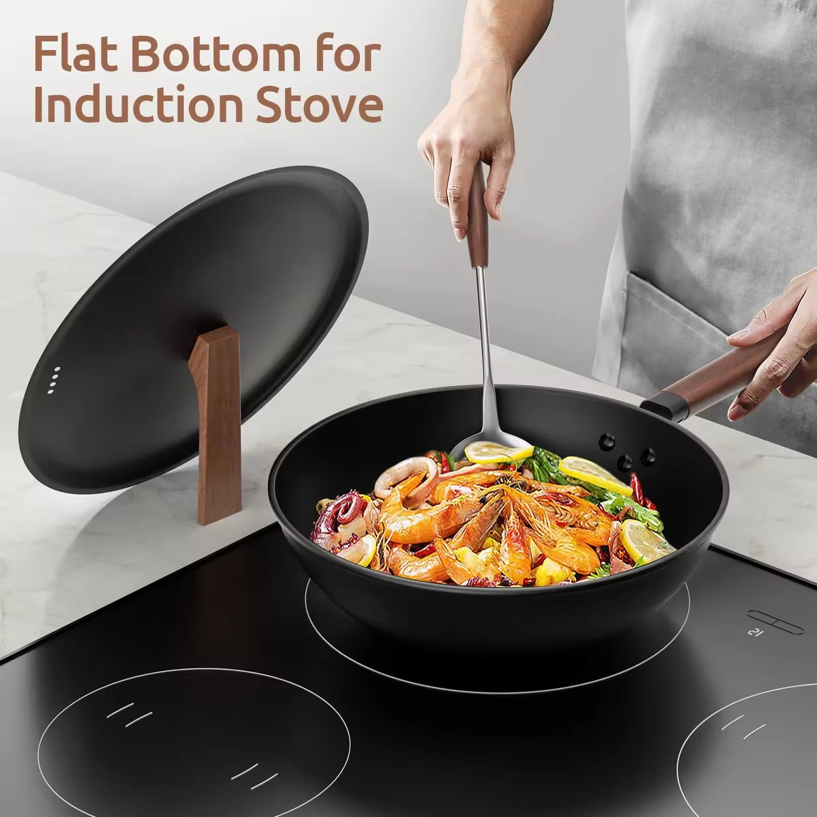 Panloob na restaurant sa kusina ng bahay custom na logo 26cm 28cm 30cm aluminum non stick wok stir-fry pan
