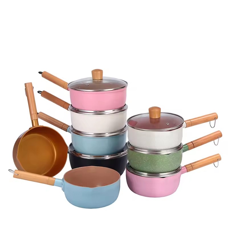 Japanese style snow flat pot aluminum na may takip na pagkain non stick milk pot soup pot