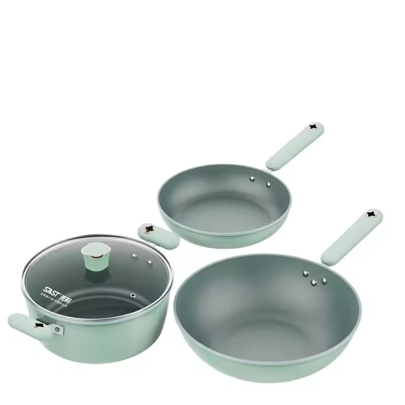 Tatlong Piraso Set Set ng Pot ng Bahay Electromagnetic Stove Gas Stove Universal Stewing Boiling Frying Non stick Pot Regalo