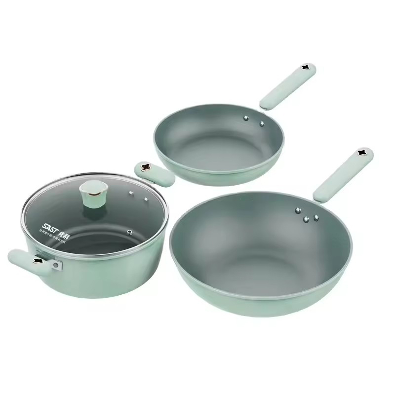Multifunctional na Three Piece Set Pot Set Pambahay na Sopas Pagprito Non stick Pot Fry Pot
