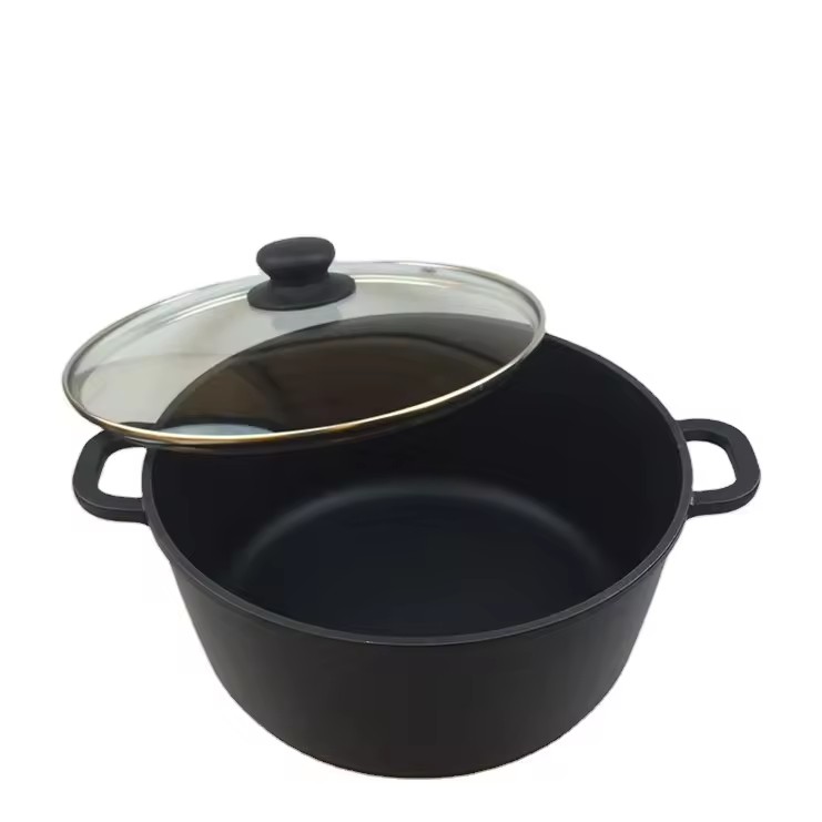 Mga sikat na naka-istilong custom na logo na non-stick black aluminum soup stock pot na may takip