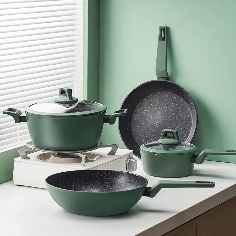 Mga custom na cookware set na aluminyo ceramic cooking stock pot fry pan sauce pan set