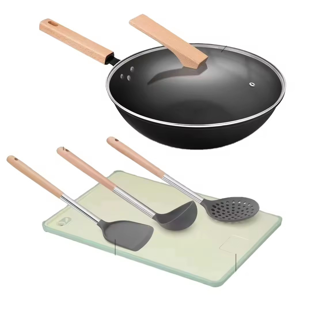 Kagamitan sa Kusina Limang piraso Pala Plate Set Set na Kahoy na Handle Silicone Non-stick Gift Pot Set Spot