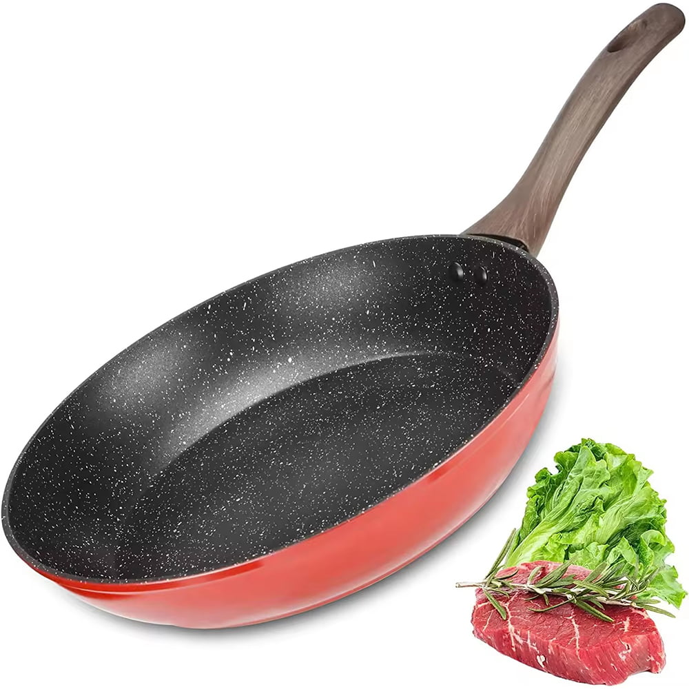 Buong laki ng custom na logo malaking malaking nonstick fry pan na may hawakan na gawa sa kahoy