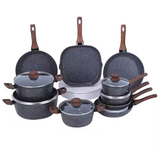 Cast Aluminum Casserole Non-stick Soup Pot na may Lid Frying Pan Cookware Set