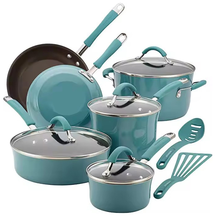 Custom na Logo Bagong Disenyo Non Stick Blue kitchen cookware sets Granite Aluminum
