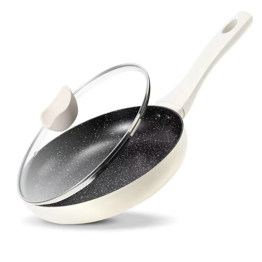 Magaan na granite stone nonstick skillet fry pan para sa pagluluto na may takip ng salamin